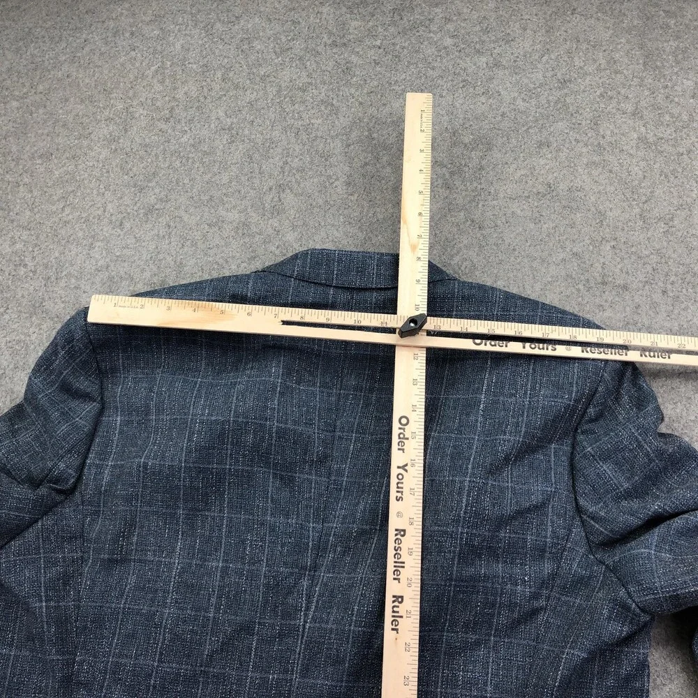 Hugo Boss Blazer Mens 46 Blue Check Tweed Wool Cotton Linen Sport Coat Jacket